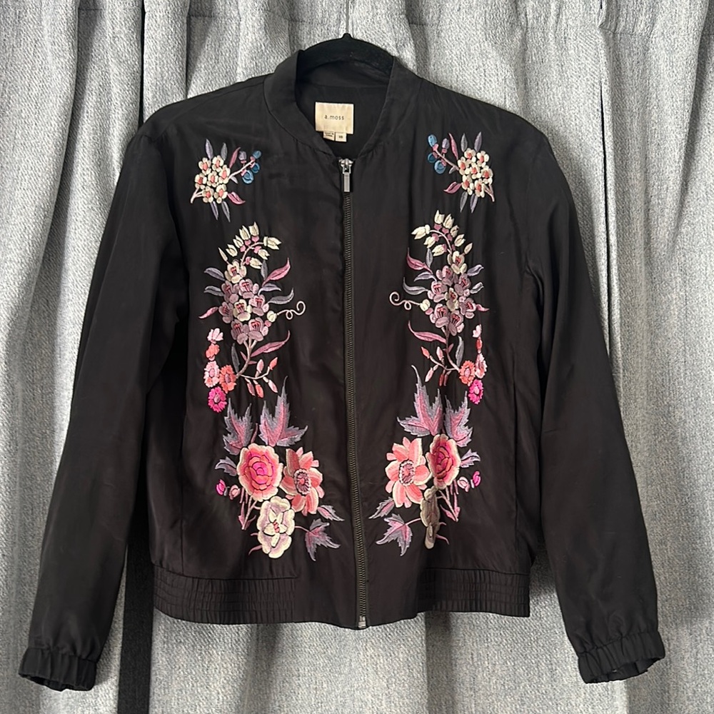 A. Moss Floral Embroidered Black Jacket